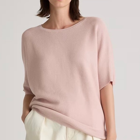 Quince Dolman Sweater Crew Cotton Cashmere Link Stitch Sugar Stone Sz M - Picture 5 of 16